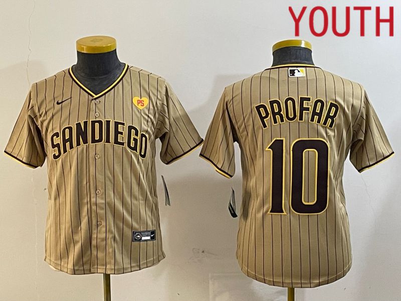 Youth San Diego Padres #10 Profar Browm Stripe Game 2024 Nike MLB Jersey style 2